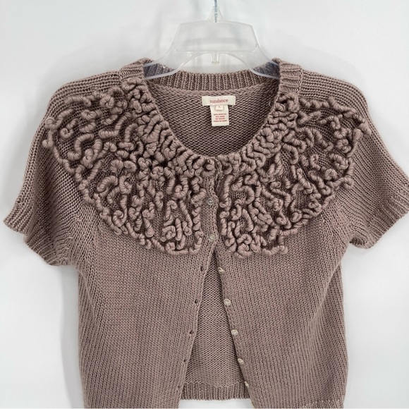 Sundance Woman's Sweater Cardigan Knit Short Sleeves Boho Sz Large Lilac Purple - Picture 7 of 8